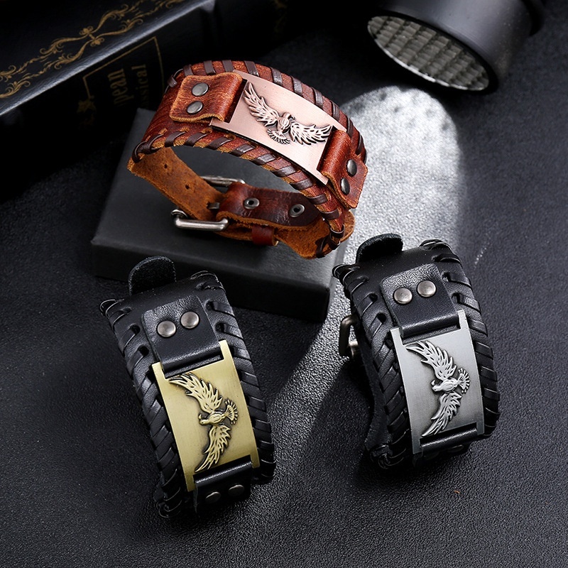 Bracelet Cuir Punk Bronze Renard Réglable – Bijou Vintage Homme Femme Style Rock 17.5-22.5 Cm