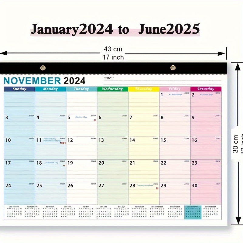 1 Calendrier Familial 2024-2025 - Calendrier Suspendu Visible Sur 18 Mois,  De Janvier 2024 À Juin 2025, Calendrier Mensuel Déchirable Avec Papier