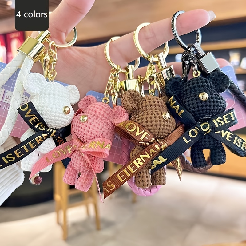 Cute Bear Car Key Chain Resin Bow Bell Rabbit Keychain Weaving Fashion Doll  Bag Pendant Holiday Car Key Ring For Girls Christmas Gifts - Temu