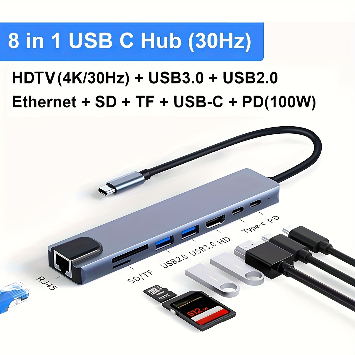 1 Usb C Hub Usb C Adapter With 4k Hdtv Pd Usb C Port Usb 3.0 - Temu