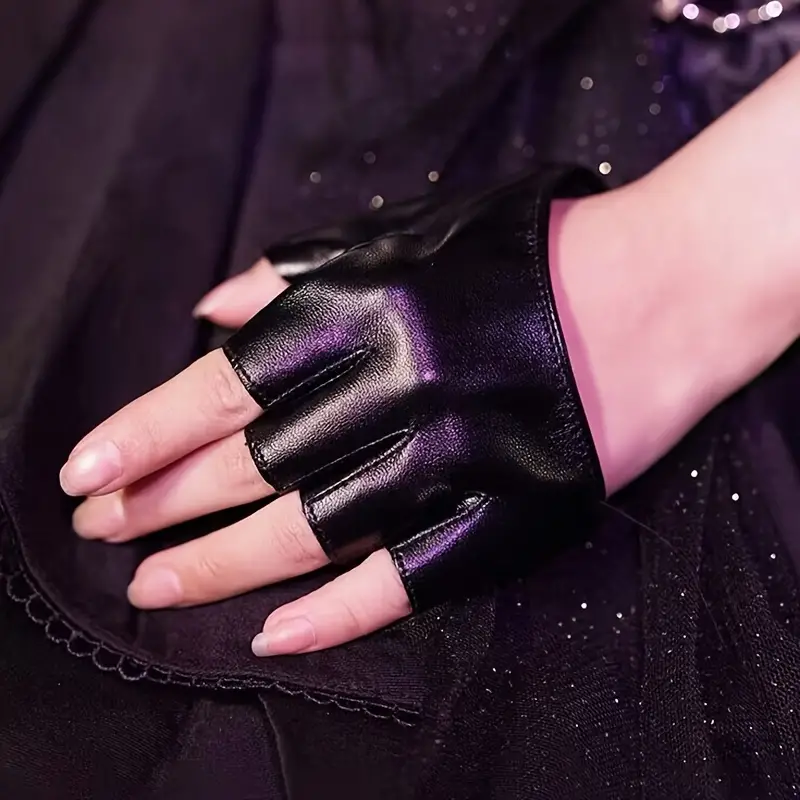 Women Leather Extra Short Gloves Half Palm Mittens fit for Party