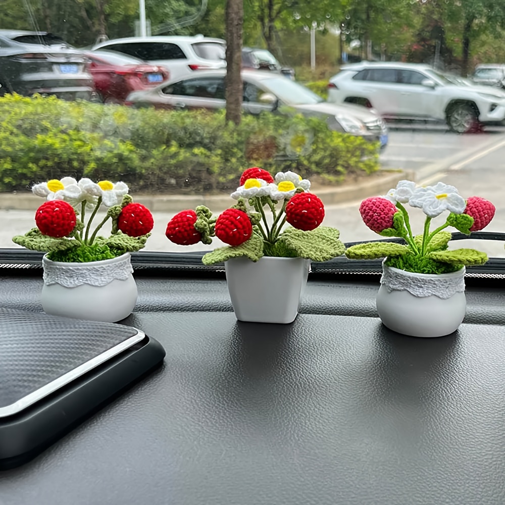 Gehäkelte Erdbeer topfpflanze Auto mittelkonsolen dekoration