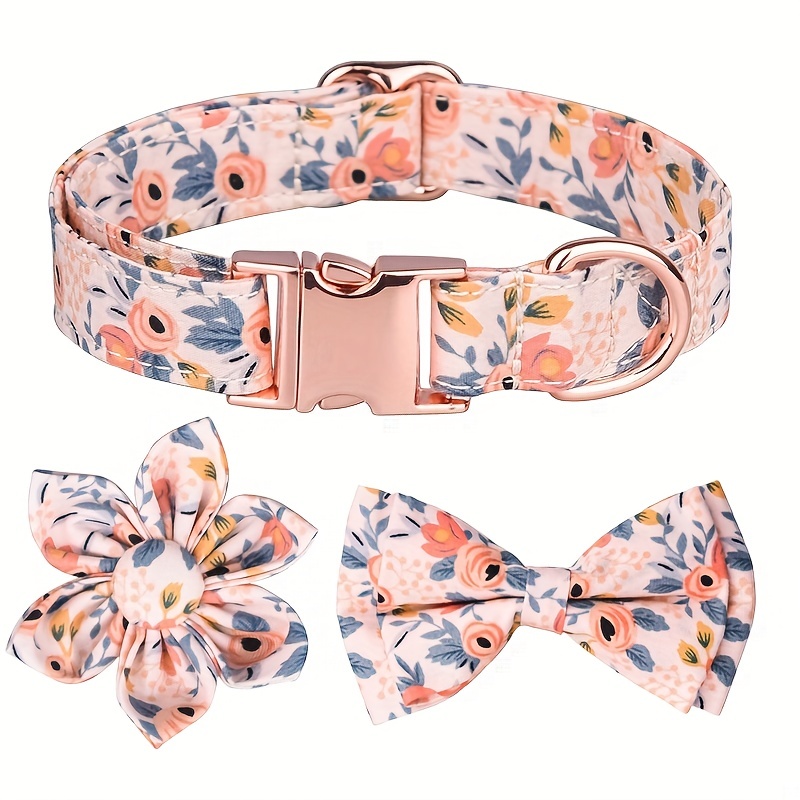 Dog Collar With Flower Bowtie For Girl Dog, Floral Patterns Female Pet Dog  Collars With Metal Buckle Adjustable For Small Medium Large Dogs,  Adjustable Cute Puppy Floral Collars,female Dog Collars For Walking