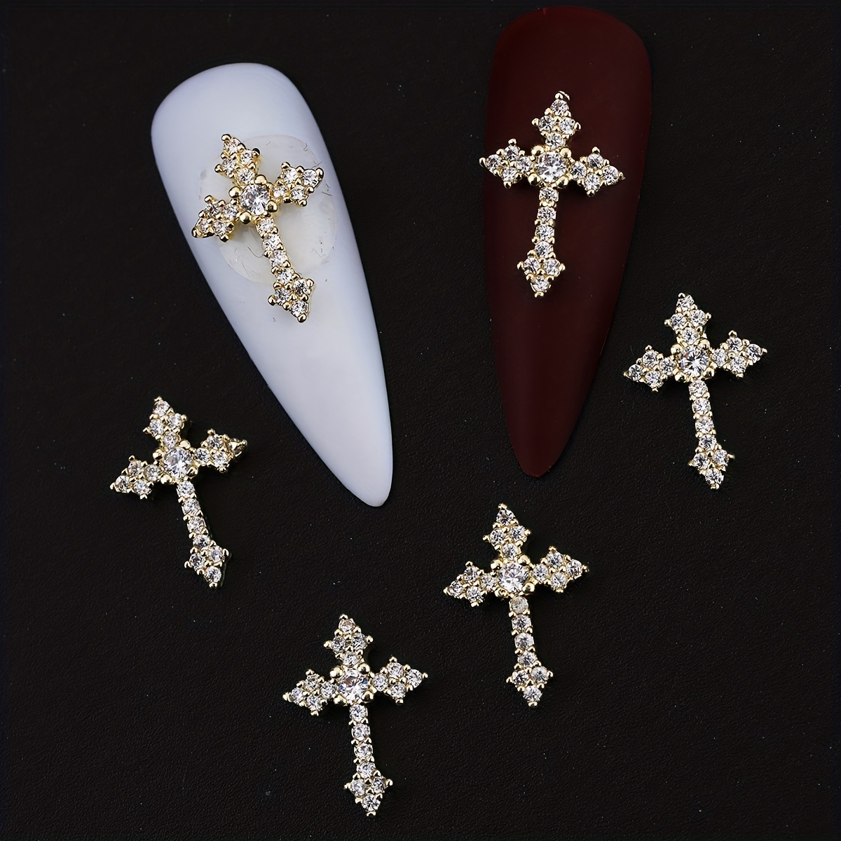 3D Cross Nail Charms Pearl Rhinestone Nail Decor