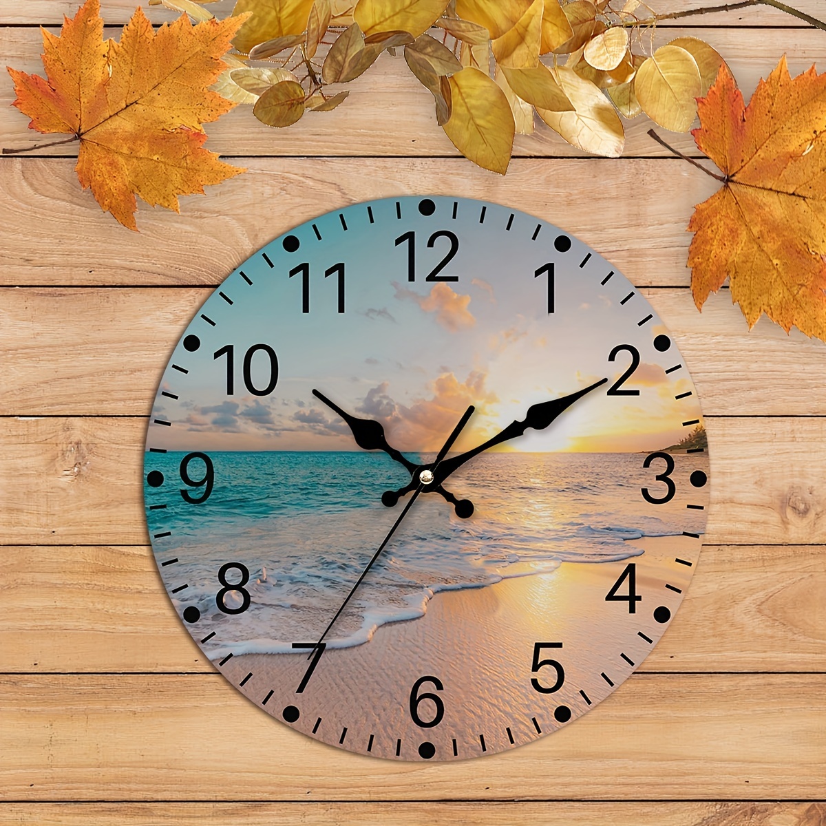  12 Inch Wooden Wall Clock Silent & Non-Ticking Autumn