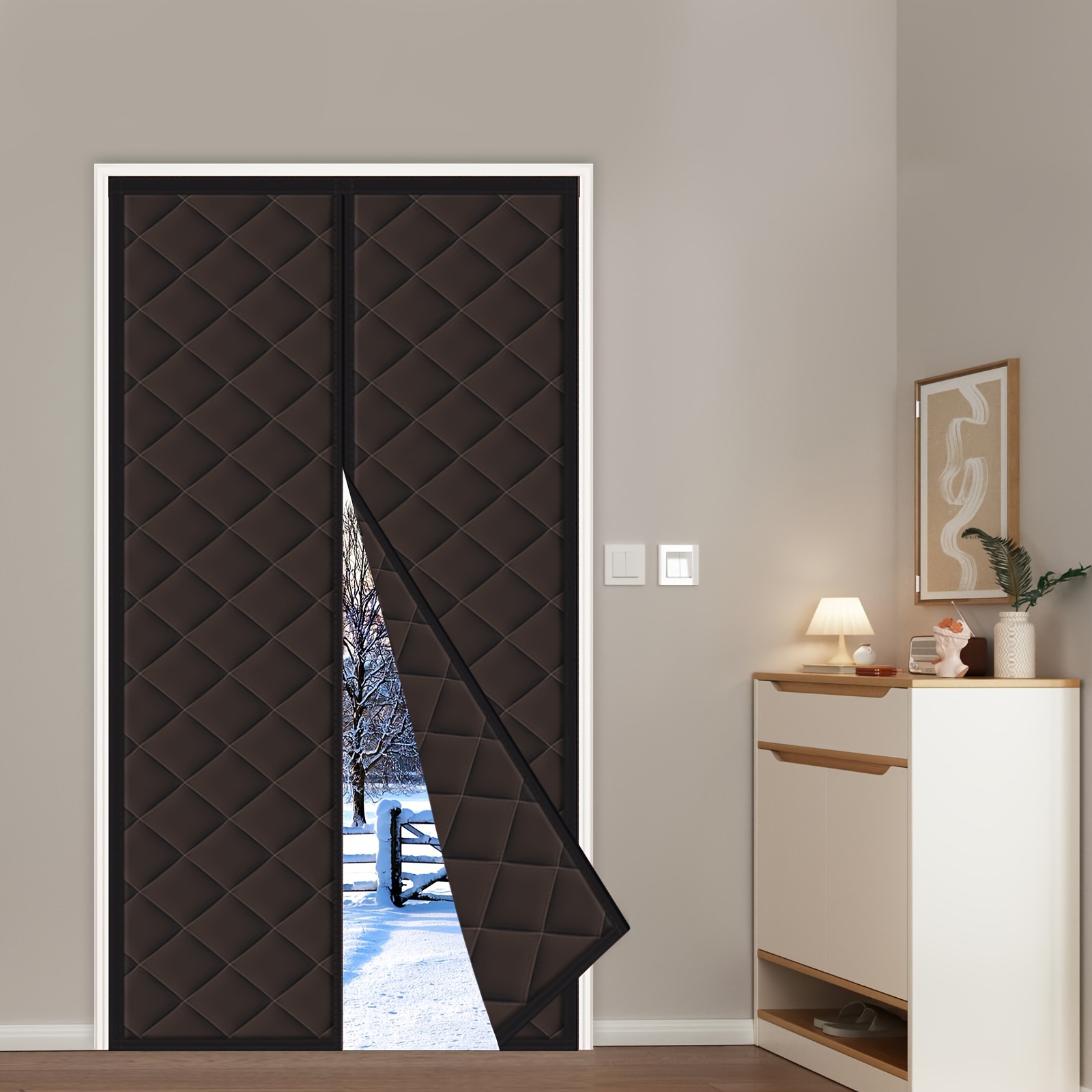 Oxford Cloth Magnetic Thermal Insulated Door Cover Curtain with Window,  Side Opening Temporary Door for Winter, Easy to Insulated Door Blanket for  Air
