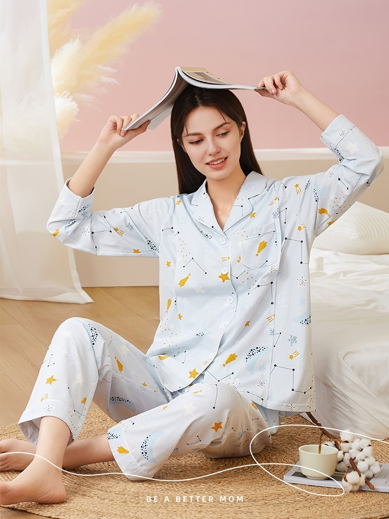 Conjunto de pijama de maternidad para mujer, conjunto de ropa de dormir de  lactancia materna con botones, camiseta de manga larga y pantalones