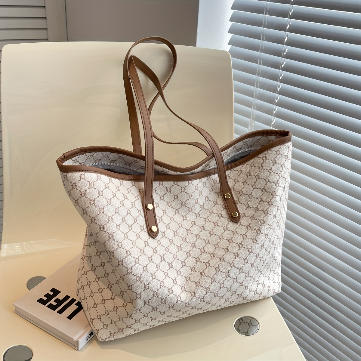 The Large Work Tote in Beige