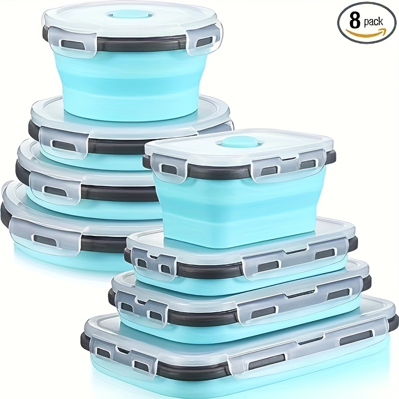 

8pcs Foldable Food Storage Containers, Silicone Lunch Containers With Lids, Microwave Freezer And Dishwasher Safe, Kitchen Organizers And Storage, Kitchen Accessories