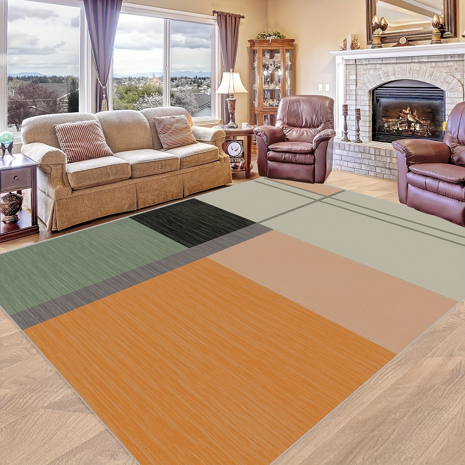 Nordic Minimalist Color Block Pattern Carpet, Suitable For Living