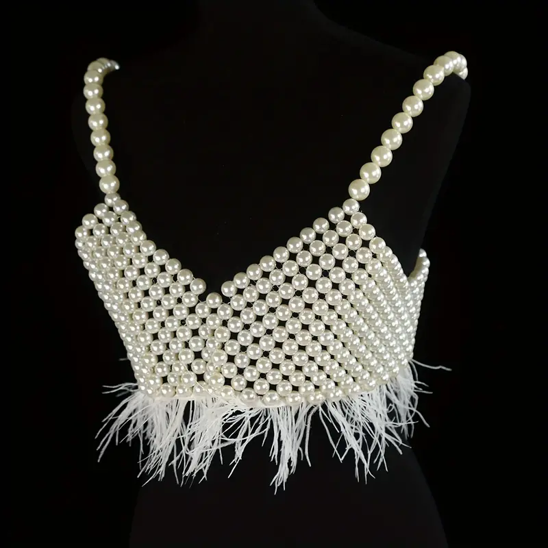 Sexy Handmade Faux Pearls Beads Beaded Crop Top Body Chain - Temu