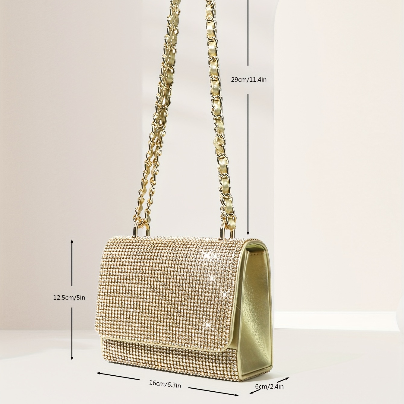 Rhinestone Decor Ruched Square Bag, Women's Buckle Clutch Purse, Chain Hand  Bag For Party - Temu