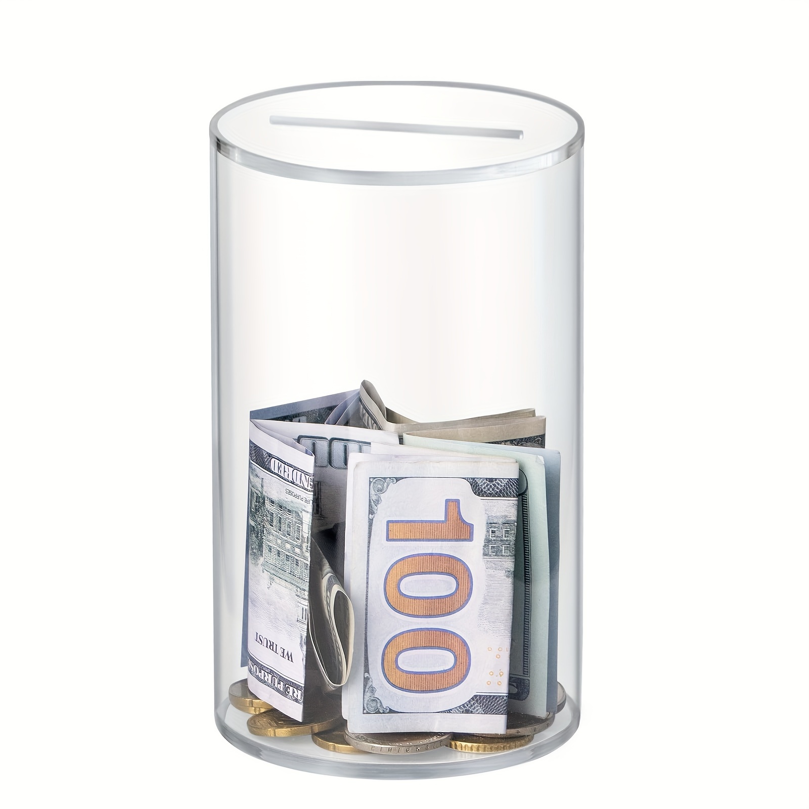 Acrylic cylindrical Piggy bank tirelire qui ne s’ouvre pas Transparent  Thickened large-capacity money-saving box 20-25cm