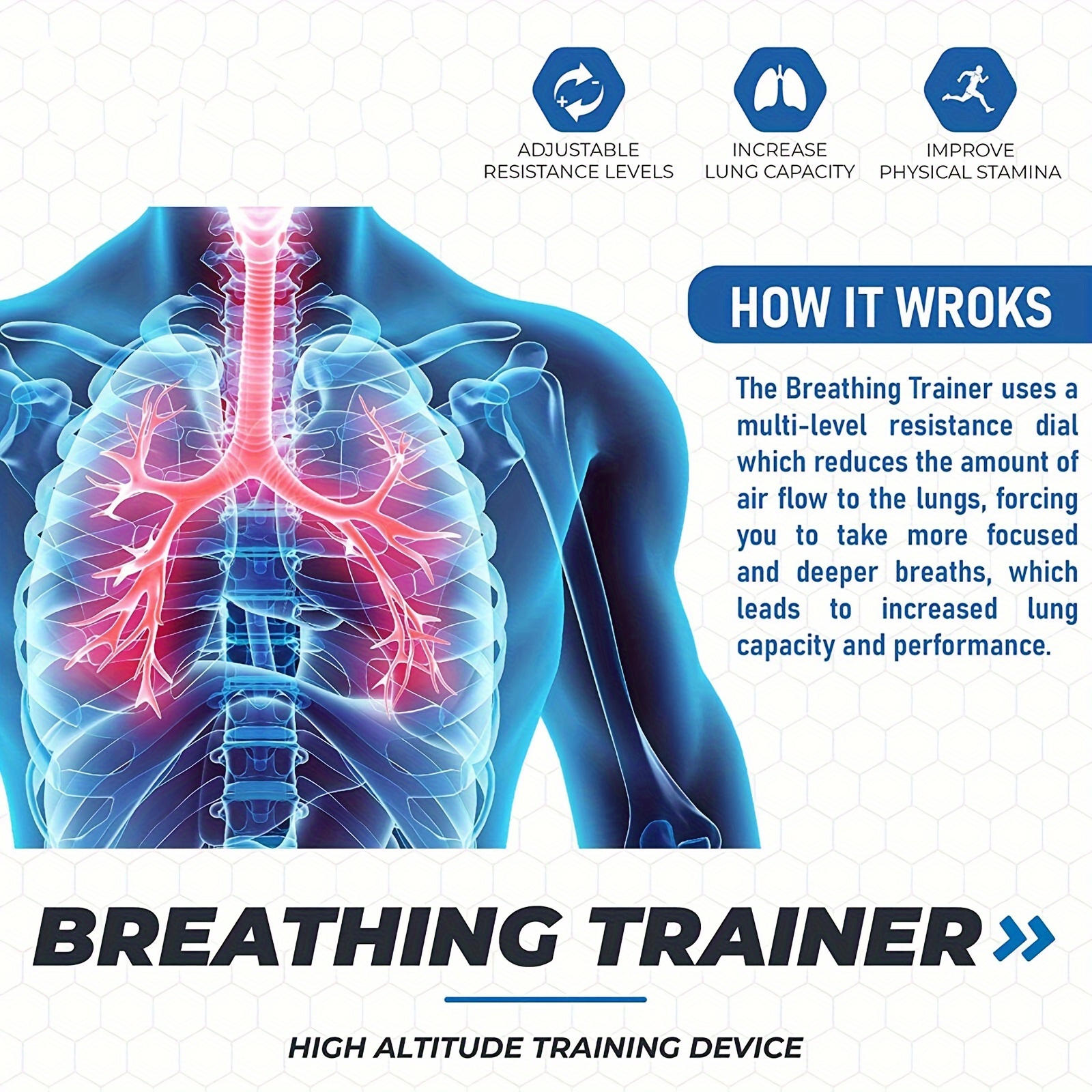 Appareil d'exercice Pulmonaire Respiratoire, Appareil d'exercice  Respiratoire Portable pour une Utilisation Quotidienne