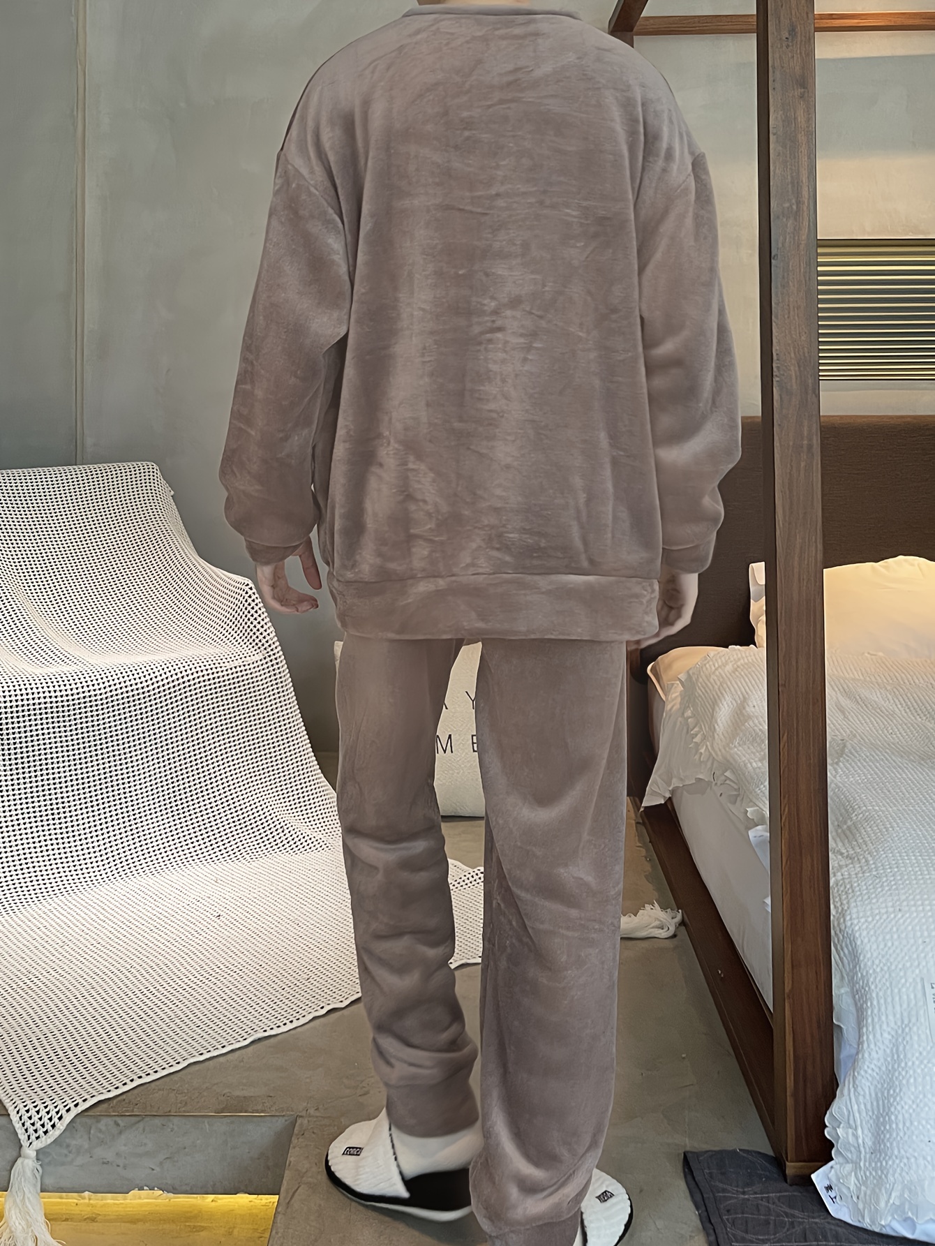 Plush Men's Pajamas Set Casual Crew Neck Long Sleeve - Temu Canada