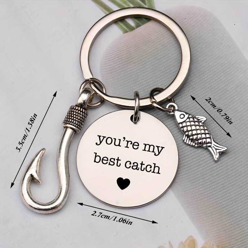 1pc You're My Best Catch Keyring for Men, Fishhook Keychain, Fishing Gift,Temu