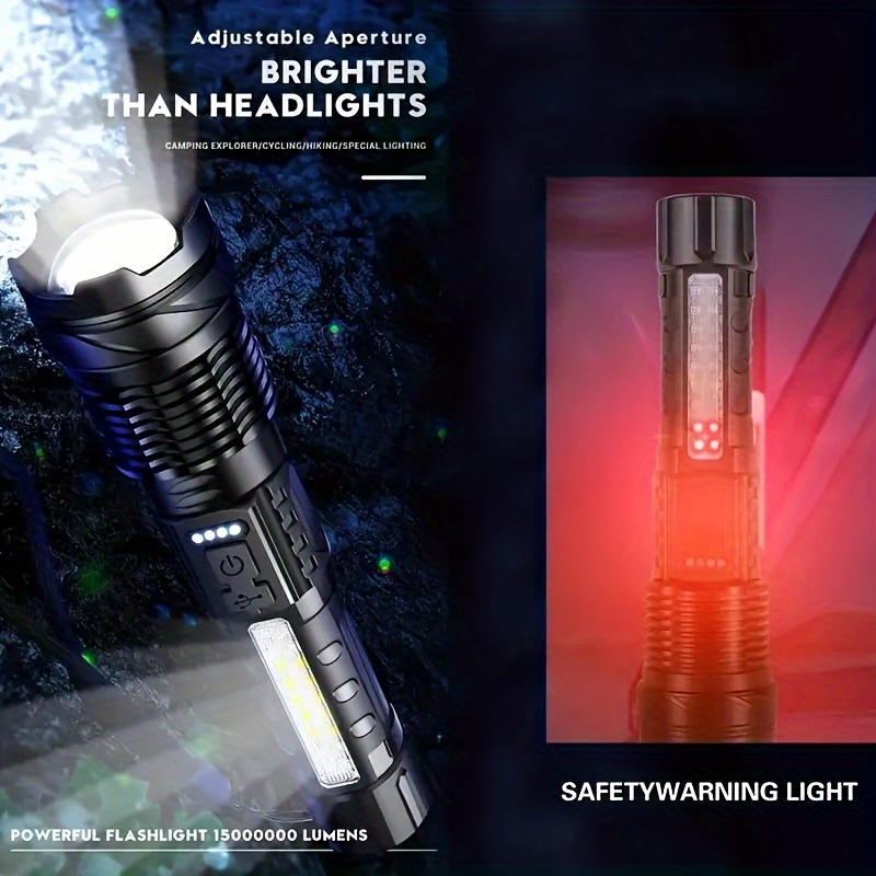 Lampe Torche LED 100000 Lumens Puissante Tactique Étanche IP67 Rechargeable  USB C Batterie 5000mAh - Lampes (11296019)