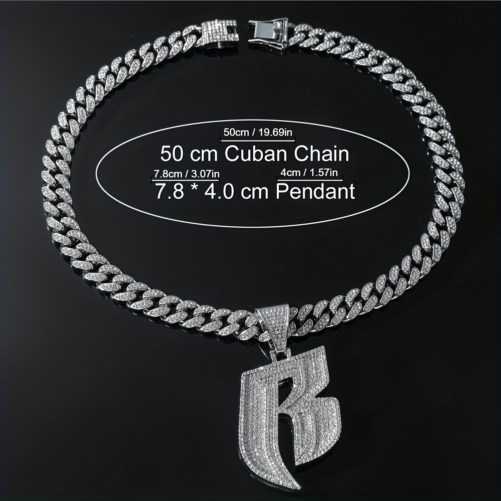 B Initial Rhinestone Cuban Link Chain Necklace