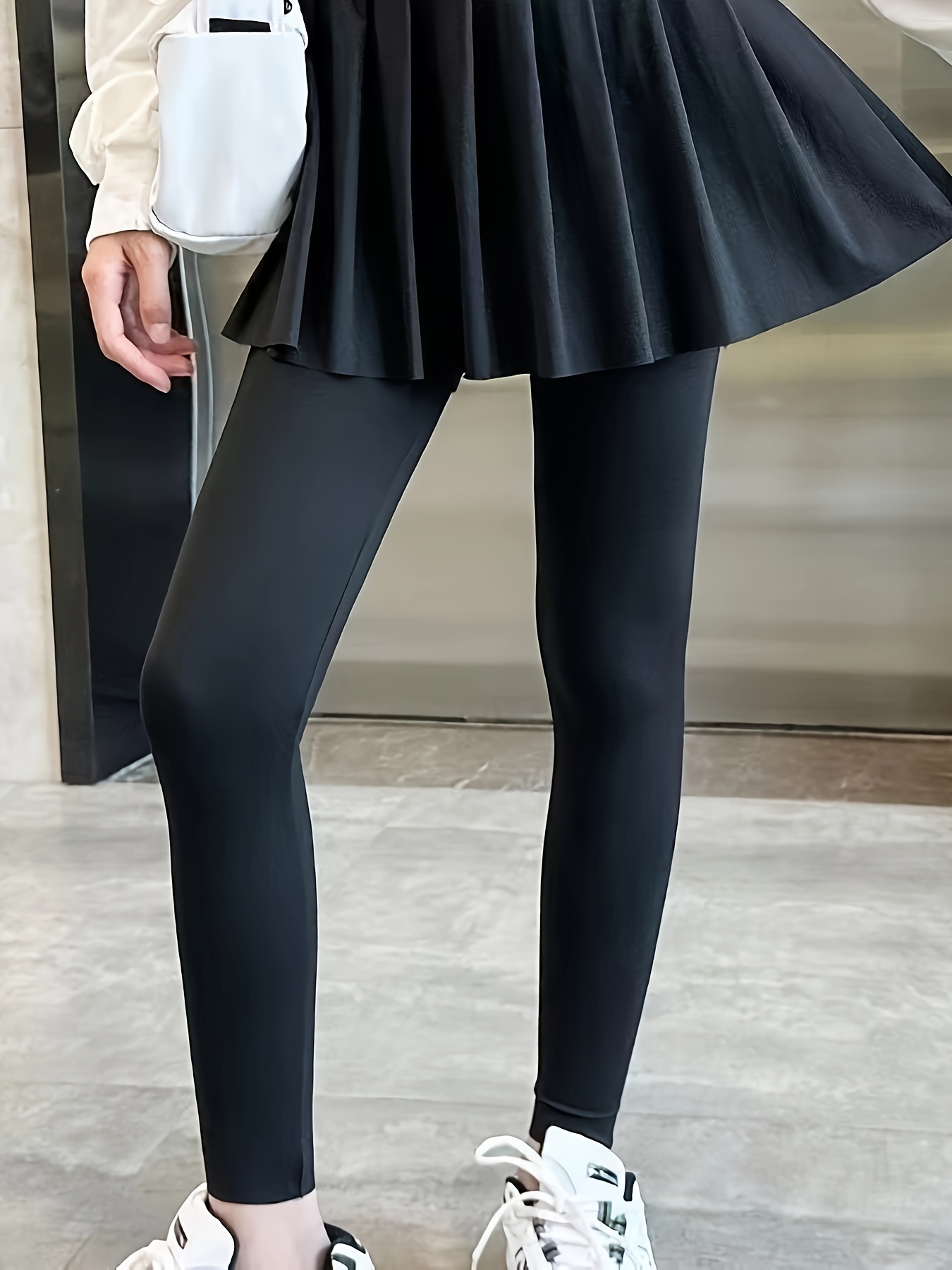 Women's Fleece Lined Skort Skirt Leggings Fake Two-Piece Padded Thickened  one-Piece Bottoming Warm Skirt Trousers