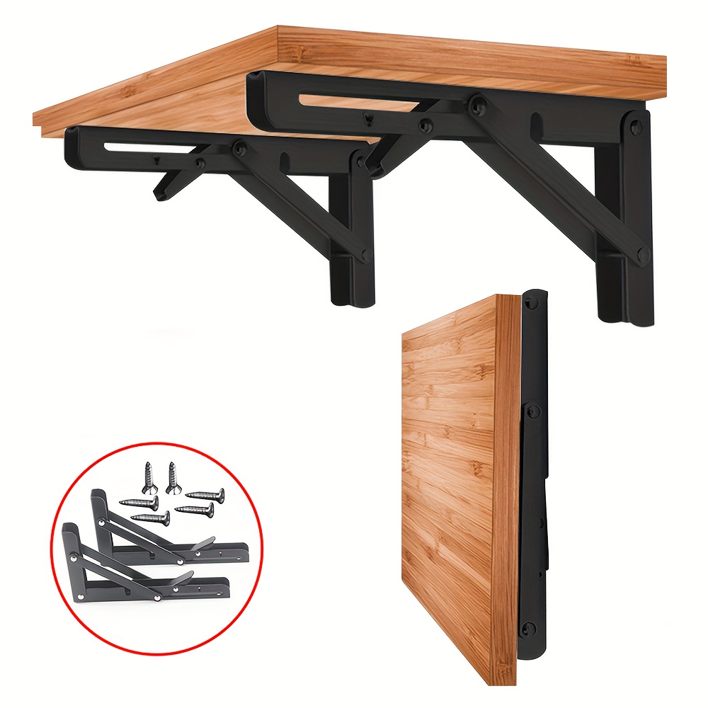 2pcs Supports d'étagère pliants - Support d'étagère triangle pliable en  métal robuste, charnière de table pliante murale de bricolage, gain de  place pour table de banc