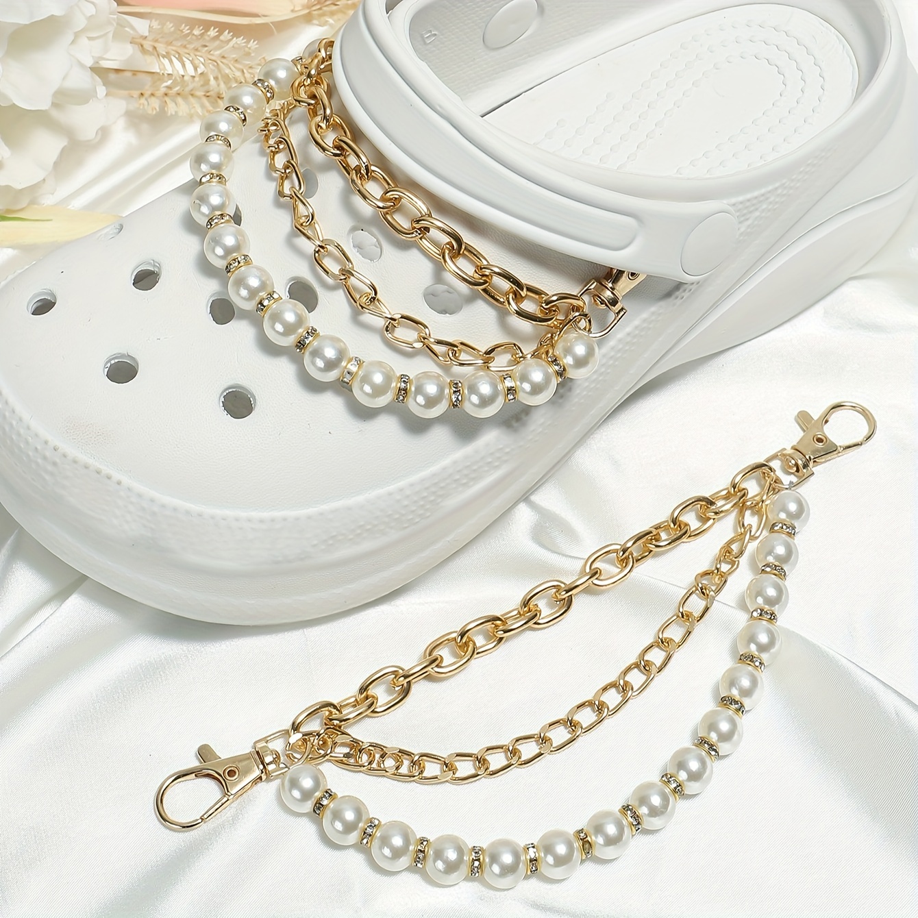 Image of 2pcs Fashionable Metal Decorative Chains, Suitable For Clogs, For As An Exquisite Birthday Gift To A Girlfriend, For Decorating Exquisite Clogs, For Fine Holiday Decorations
