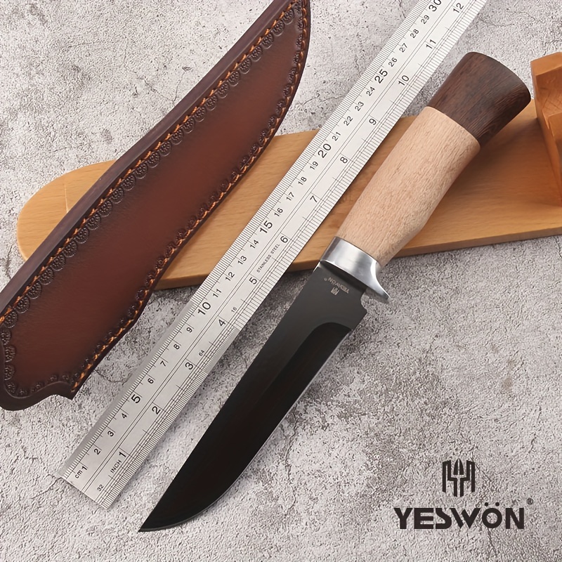 Cuchillo de caza de Damasco hecho a mano para desollar con  funda de cuero de 8 pulgadas, hoja fija de acero de Damasco, cuchillos de  caza de supervivencia para hombres y