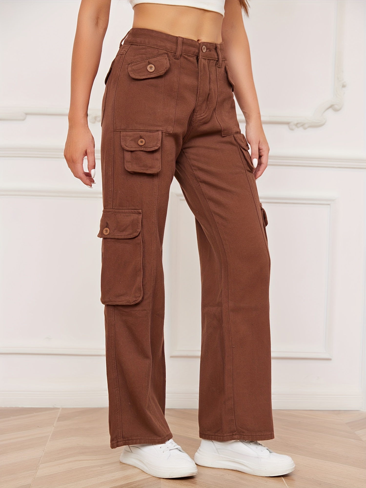 Almond Brown Women's Straight Leg Cargo Pants Casual Y2K High Waisted –  Lookbook Store