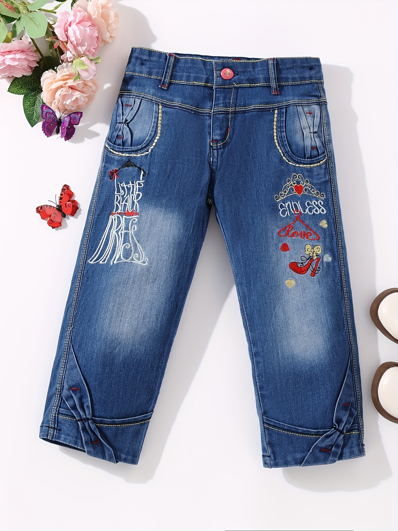 Pantalones Gráficos Florales Bonitos Niñas Pequeñas Cintura - Temu