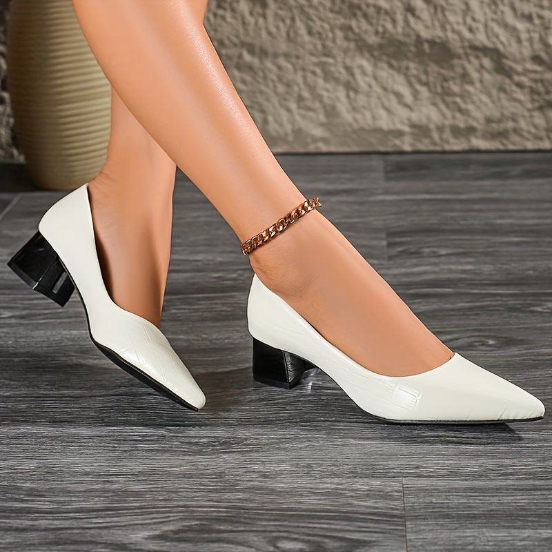 Tacones Gruesos Color Sólido Mujer Elegantes Zapatos Vestir - Temu