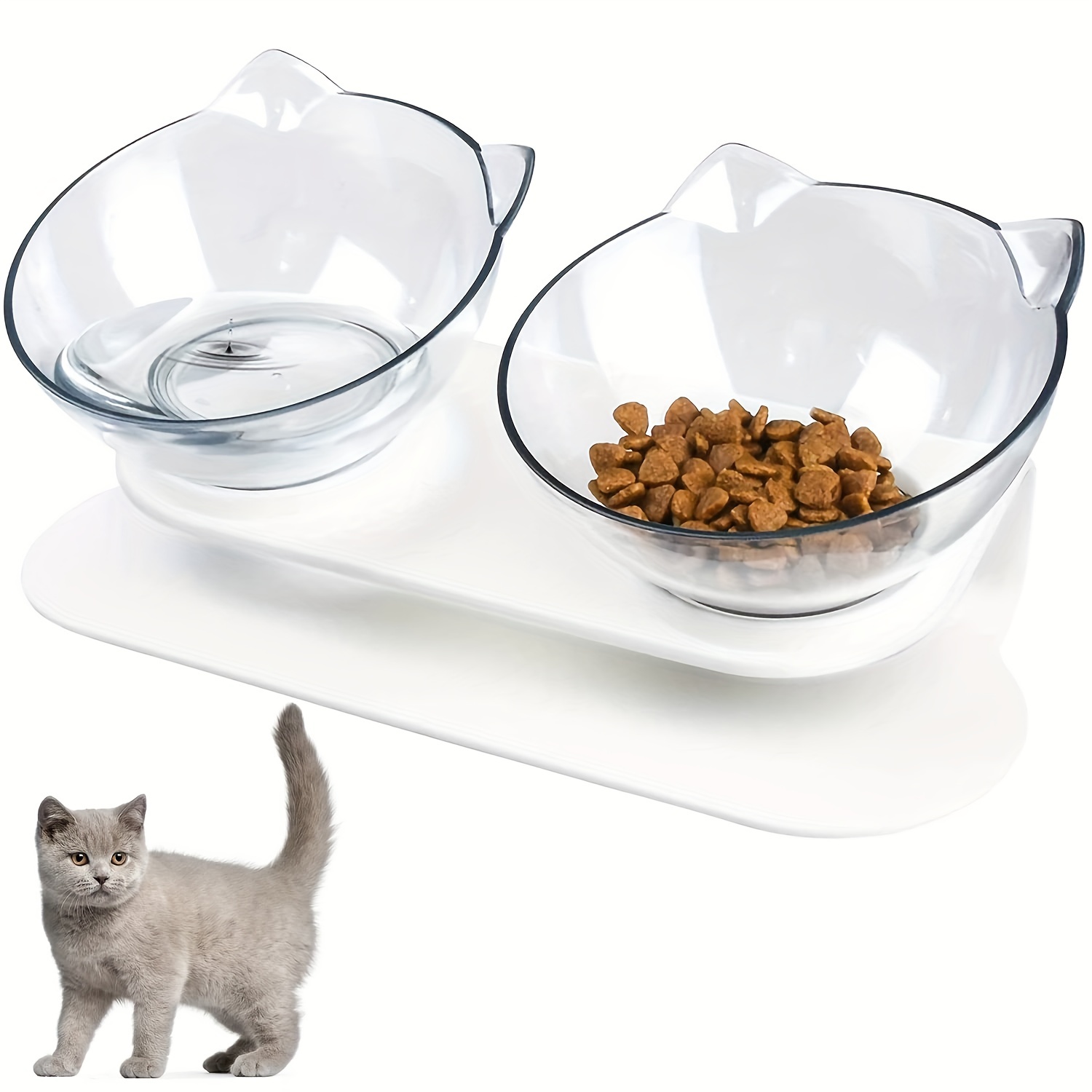 Elevated Transparent Cat Food Bowl With Slanted Stand - Temu