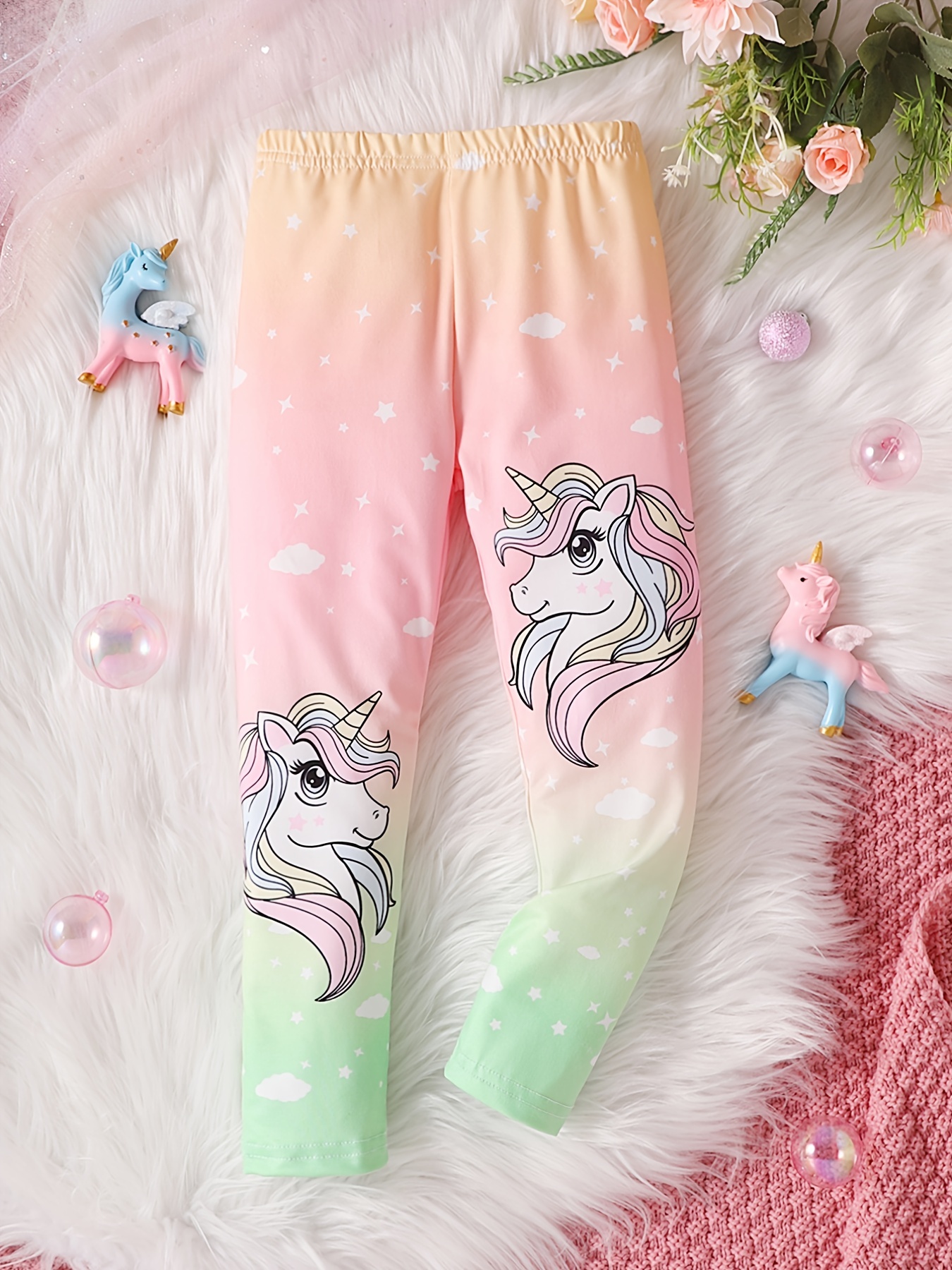 Girls Cartoon Unicorn Leggings Contrast Color Legging Pants - Temu Canada