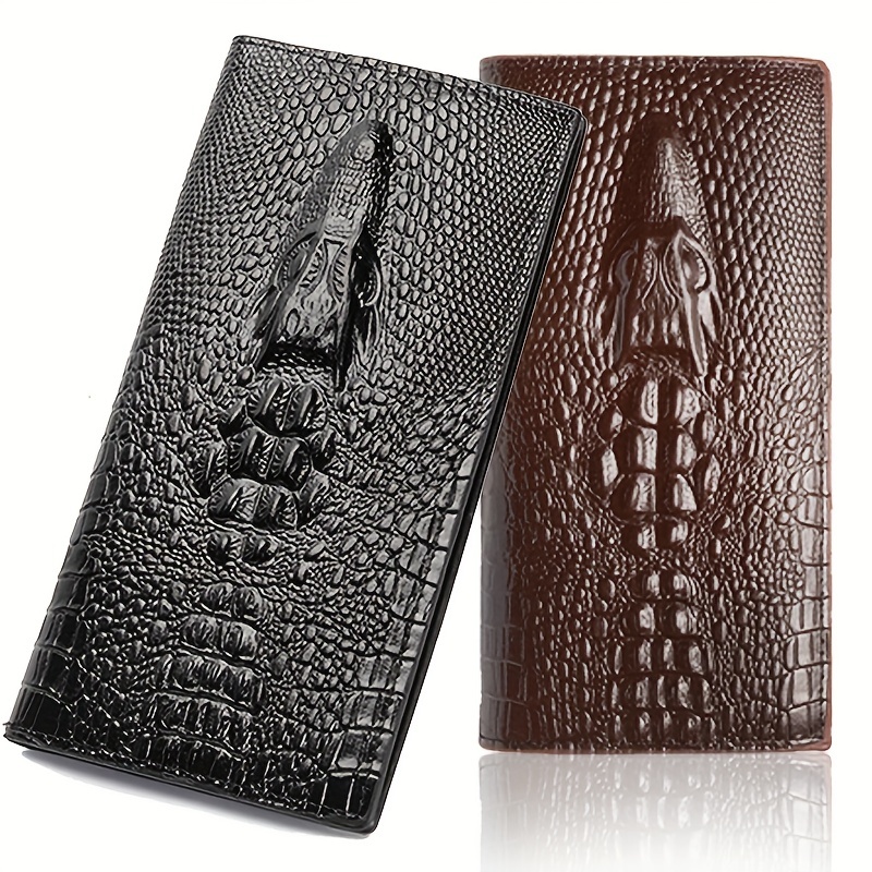 Men's Crocodile Pattern Wallet Leather Long Wallet Multi-card Card