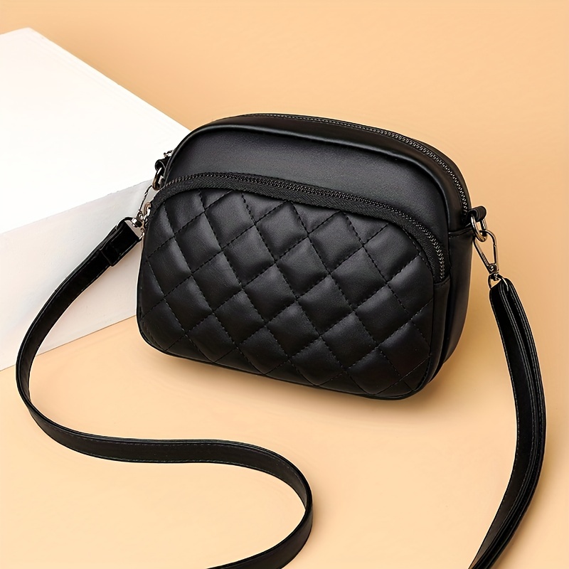 Real Leather Quilted Small Black Crossbody Purse With Leather And Silver  Chain Strap For Women