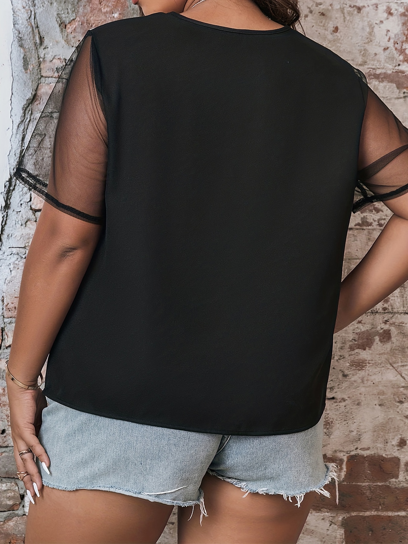 Plus Size Blusa Elegante Blusa A Maniche Corte In Mesh A - Temu Italy