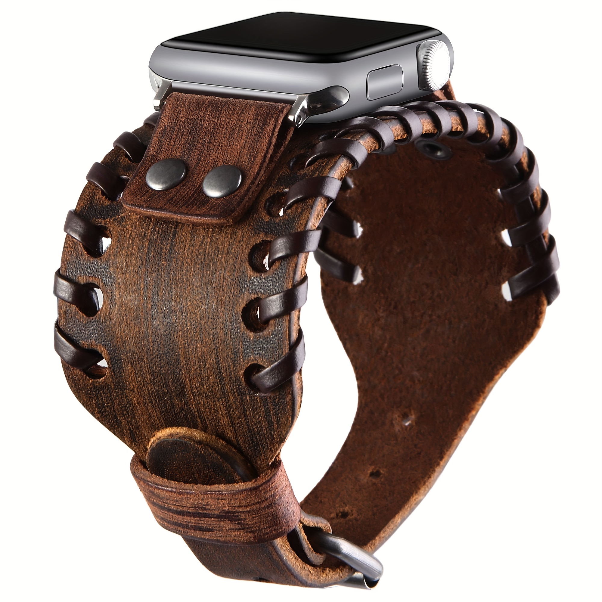 38/41mm Punk Leather Watch Band For Apple Watch Strap Series 7/6/5/4/3 45mm  44mm