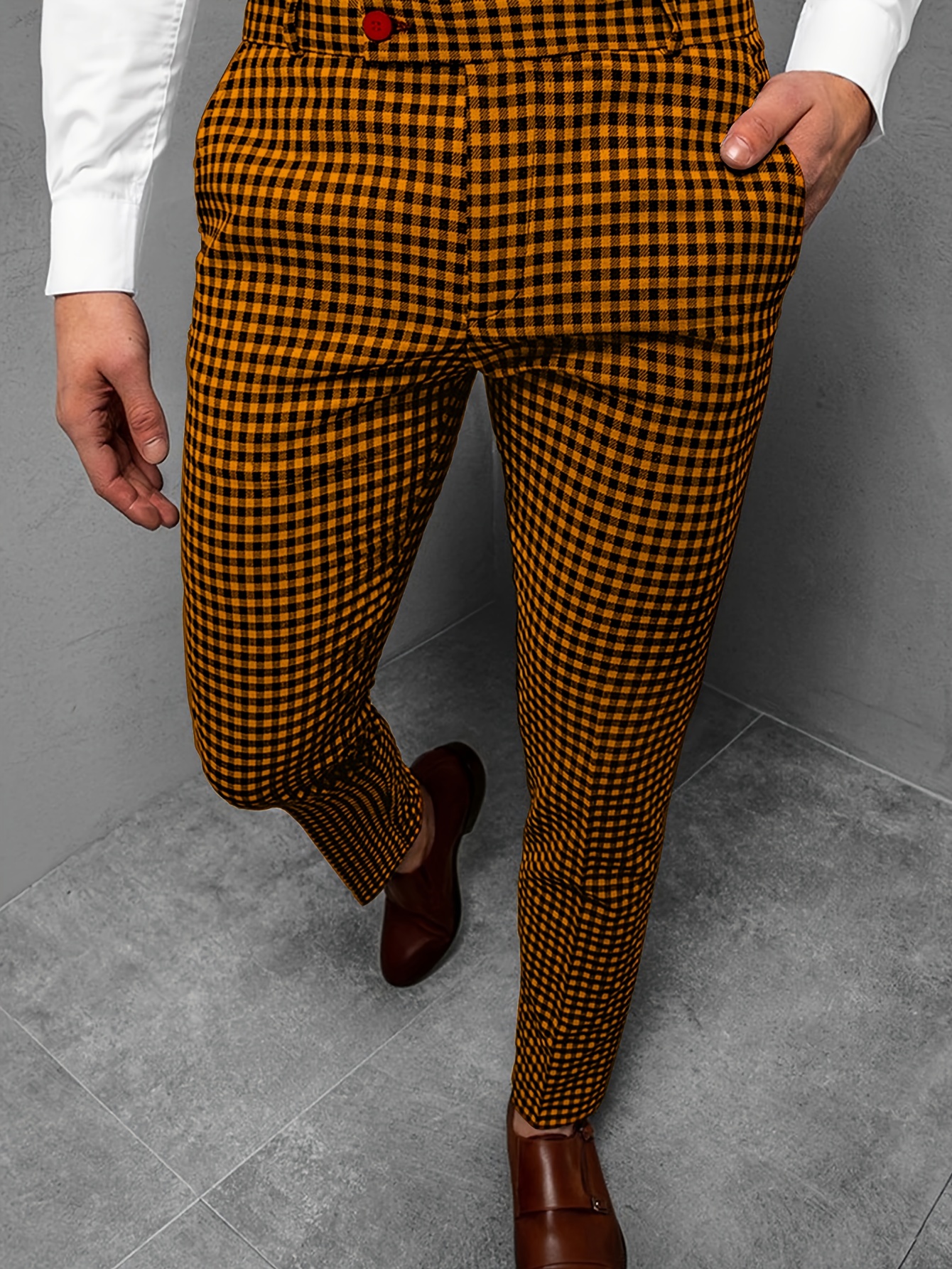 New Men's Plaid Casual Pants Business Social Suit Pants - Temu Canada