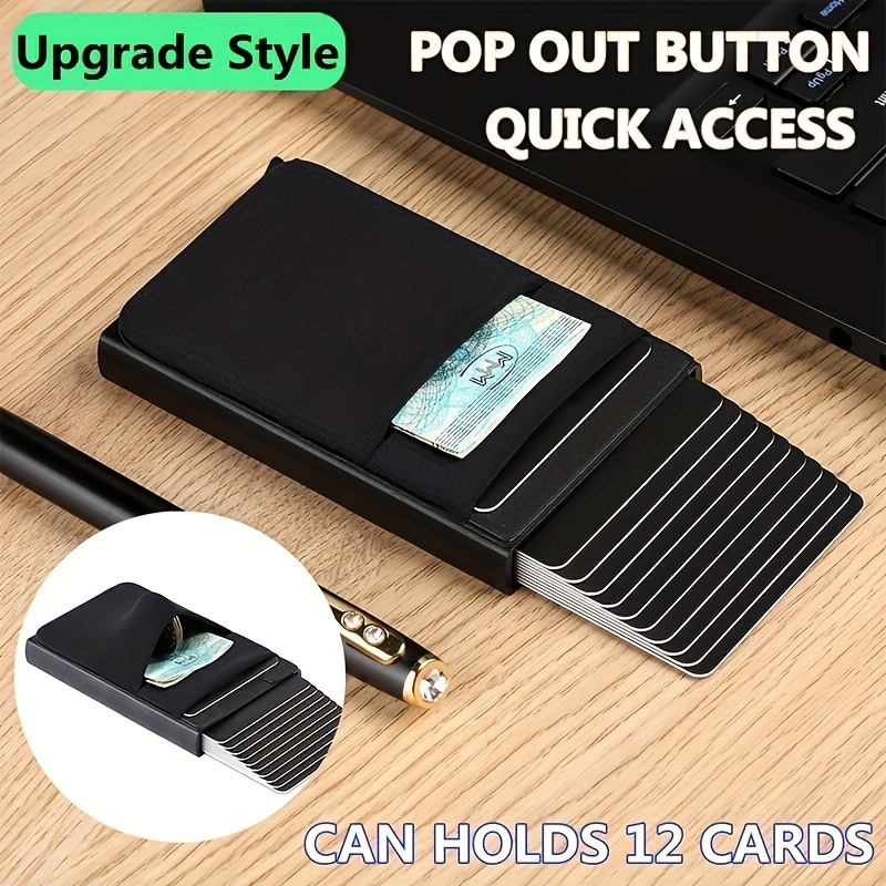 1pc Mens Slim Aluminum Wallet With Elasticity Back Pouch Id Credit Card  Holder Mini Rfid Wallet Automatic Pop Up Card Case Purse, Don't Miss These  Great Deals