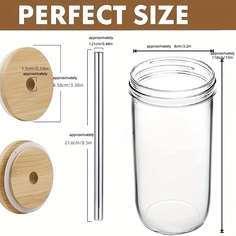 Mason Jar Drinking Cups, With Bamboo Lid, Straw, And Straw Brush, Cute  Reusable Boba Glass Bottle, Ice Coffee Cup, Tea, Smoothie, Juice Travel Cup  - Temu