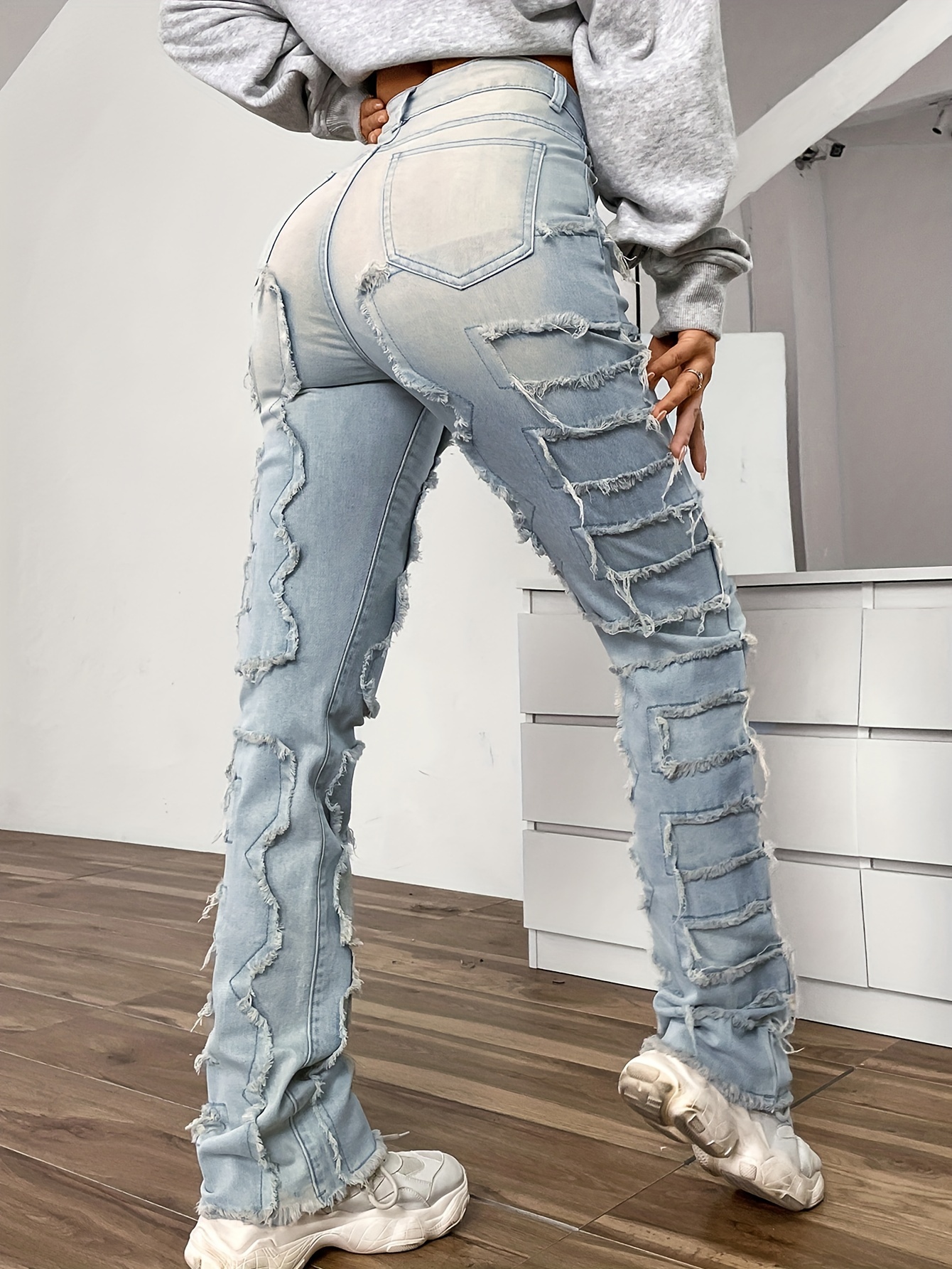 Trim Straight Jeans stretch Distressed - Temu