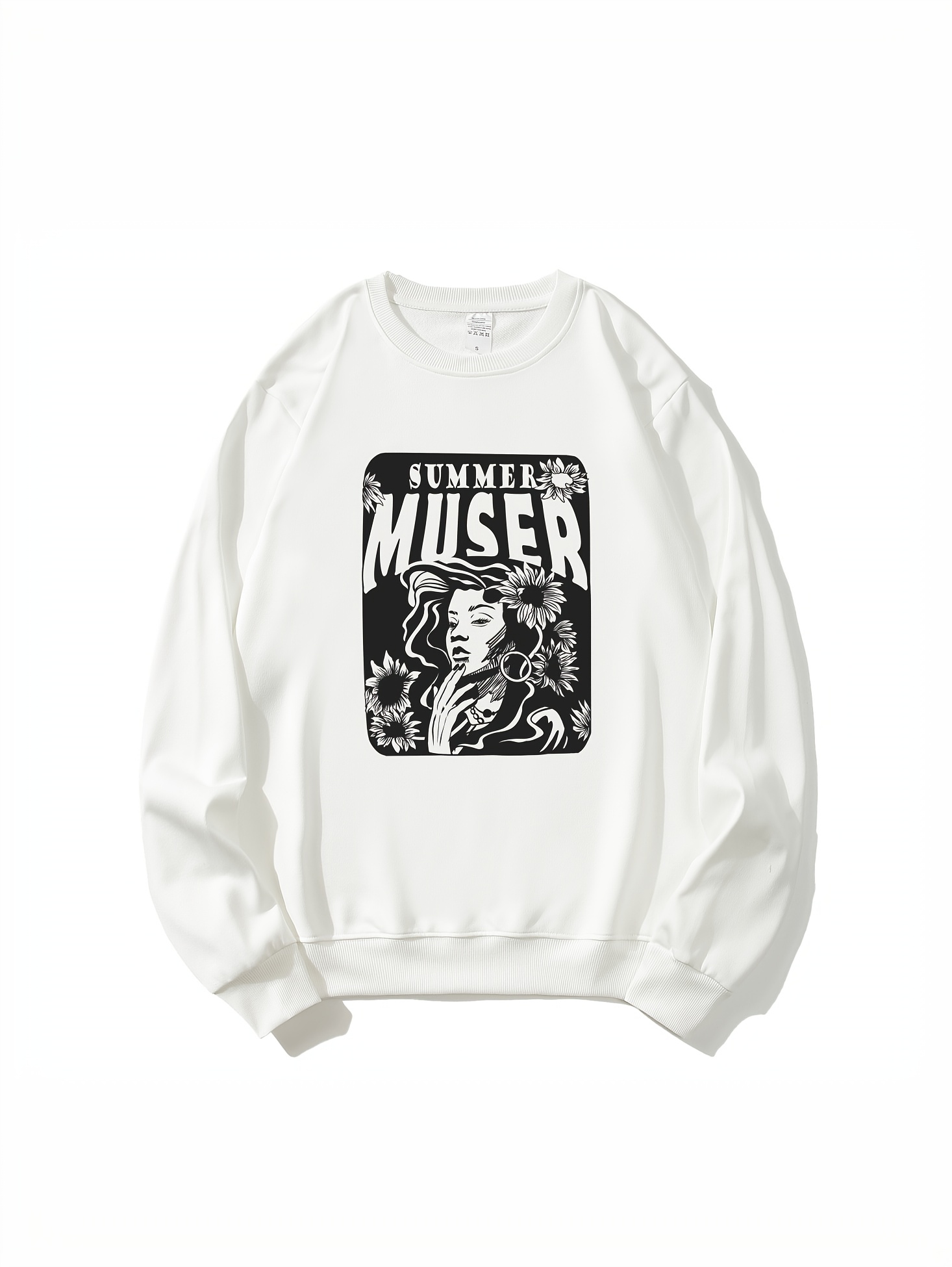 Retro Girl Print Pullover Sweatshirt, Casual Long Sleeve Crew Neck ...