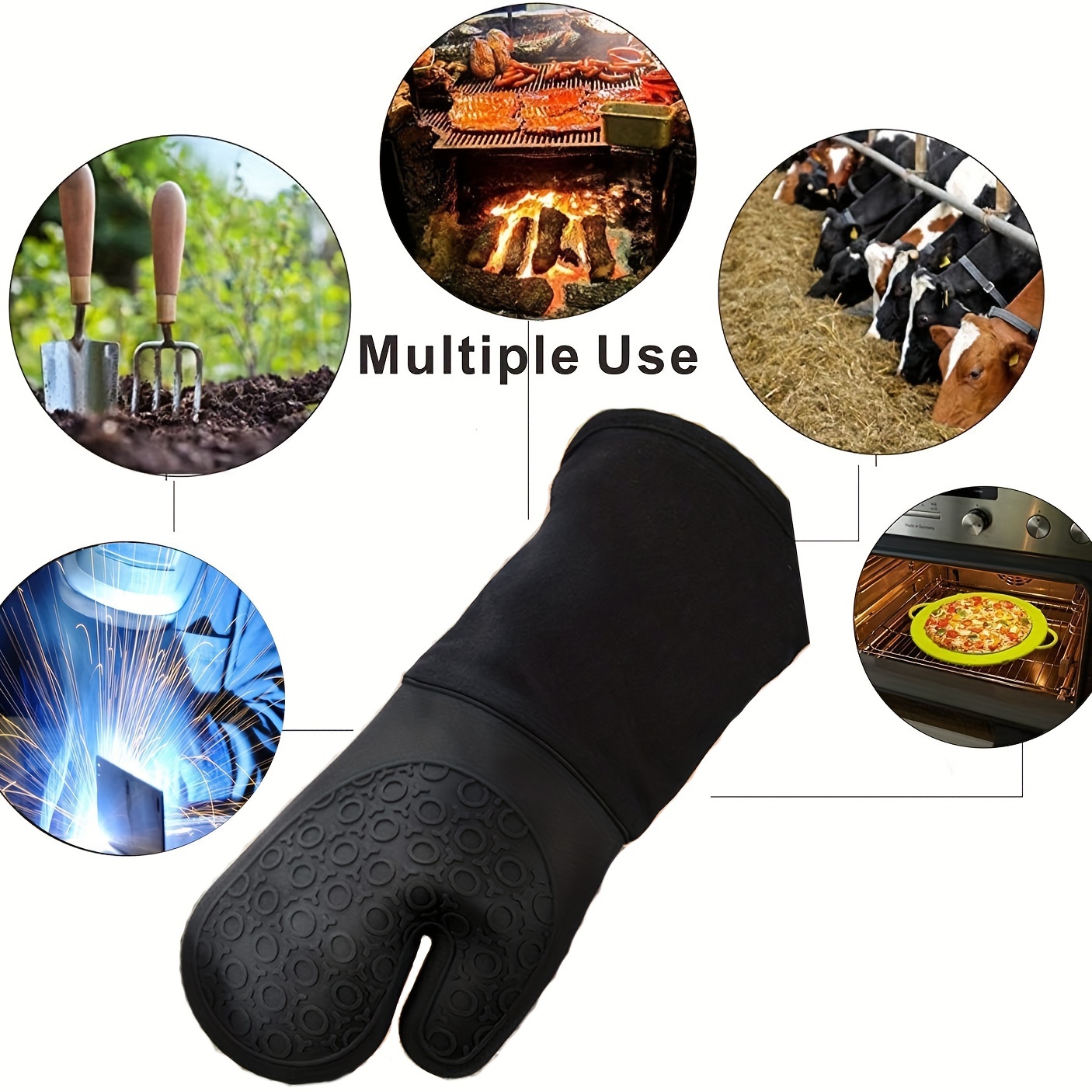  (1 Pair) Silicone Black Oven Mitts - Heat Resistant