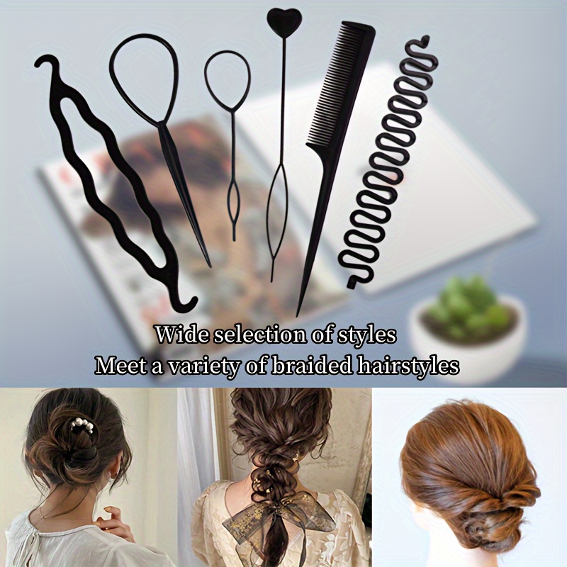 Hair Braiding Tool Set Rubber Bands With Hair Loop Styling - Temu