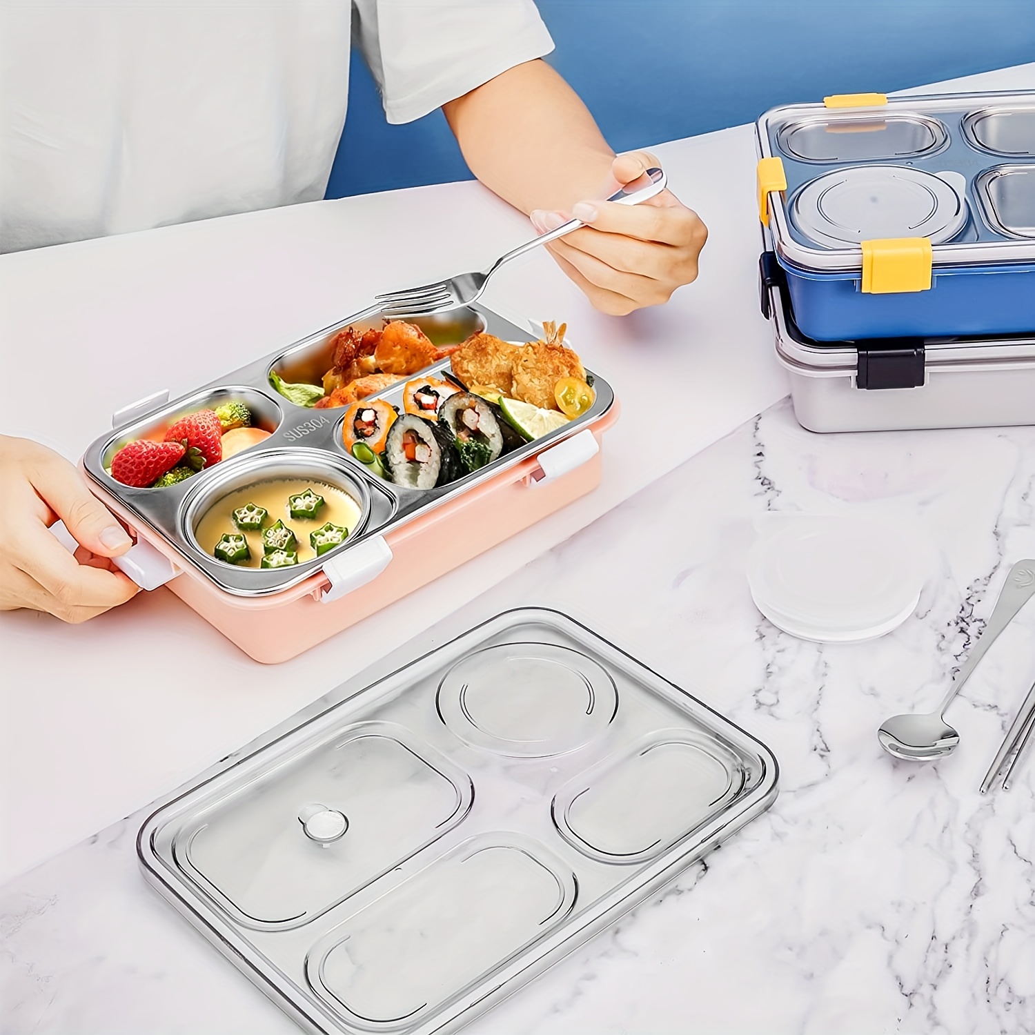 School Food Box Stainless Steel 4 Compartments - 304 Stainless