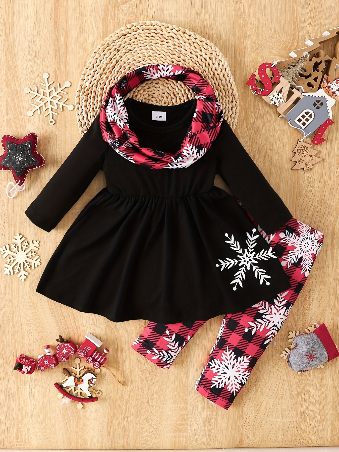 Kids Girls Snowflake Printed Full Length Fashion Christmas