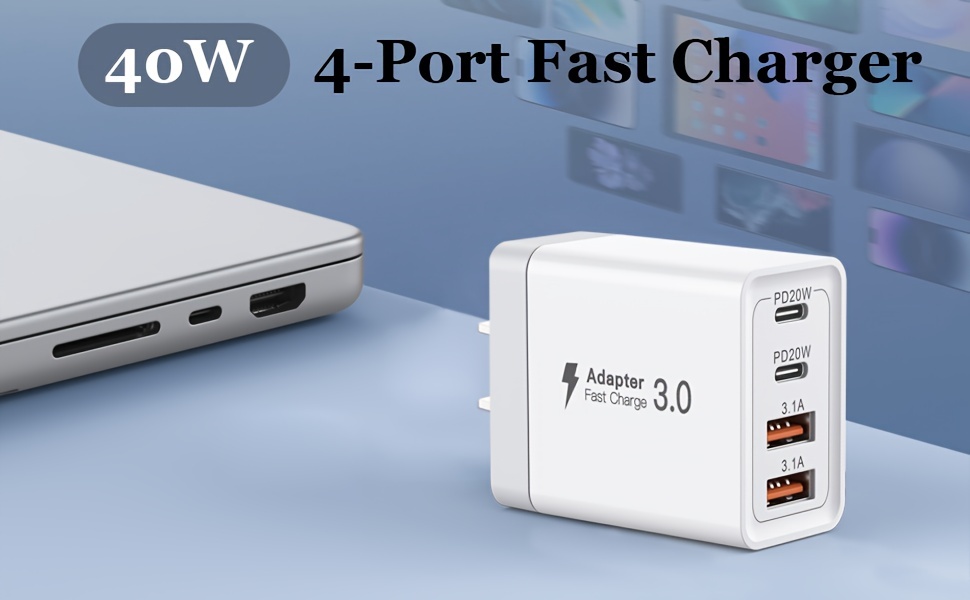 Chargeur USB C, 40 W 4 Ports USB C, Bloc de Charge Rapide Double Port  PD+QC, Multiport Type C Chargeur Compatible avec iPhone 14/13/12/11/Pro  Max/XS/XR/8/7/téléphone Samsung/Tablette : : High-Tech