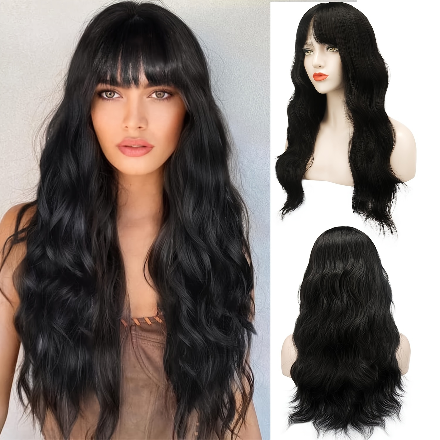 Body Wave Wig Bangs 100 Human Hair Women None Lace Front Temu