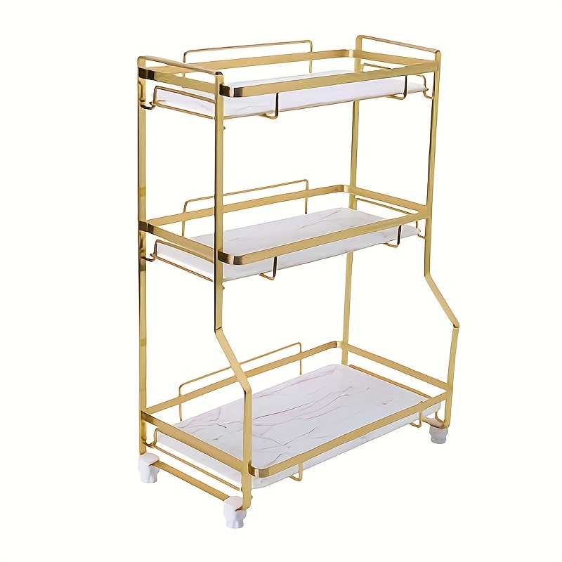 Golden Double Layer Iron Storage Rack Bathroom Organizing Shelf