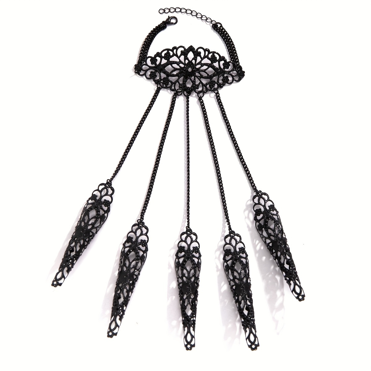 Punk Gothic Style Exaggerated Fingerless Bracelet With Hollow Tapered Tassel Nail And Back Of Hand Chain