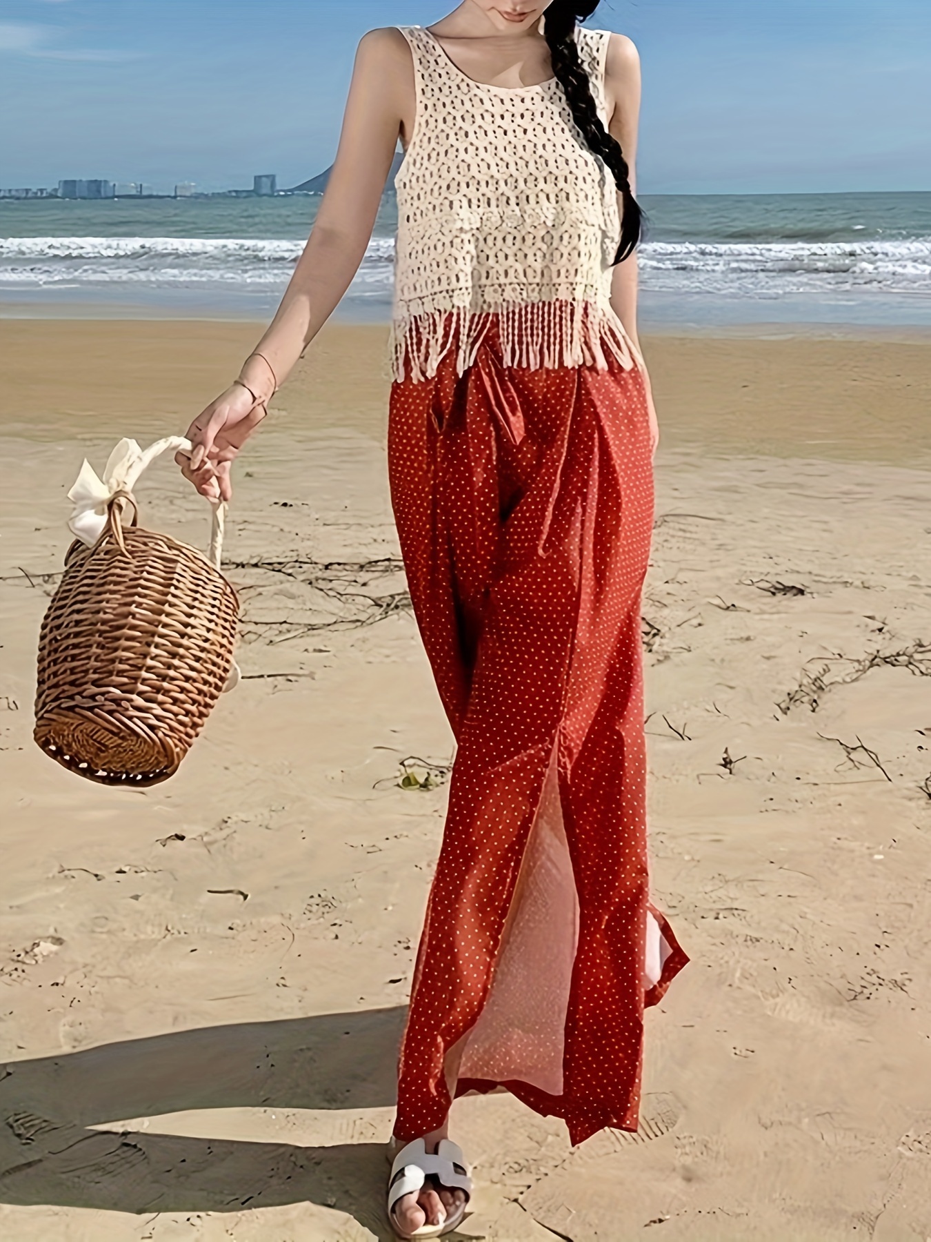 Fringe Hem Crochet Tank Top Casual Sleeveless Crop Tank Top Temu