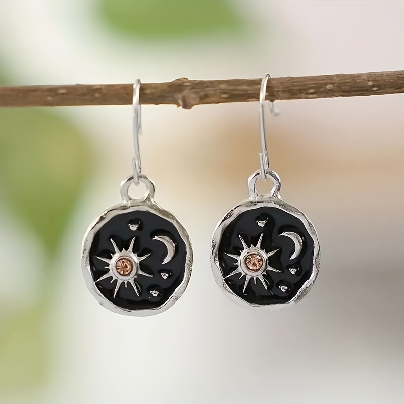 Men's Vintage Boho Sun and Moon Pattern Dangle Earrings